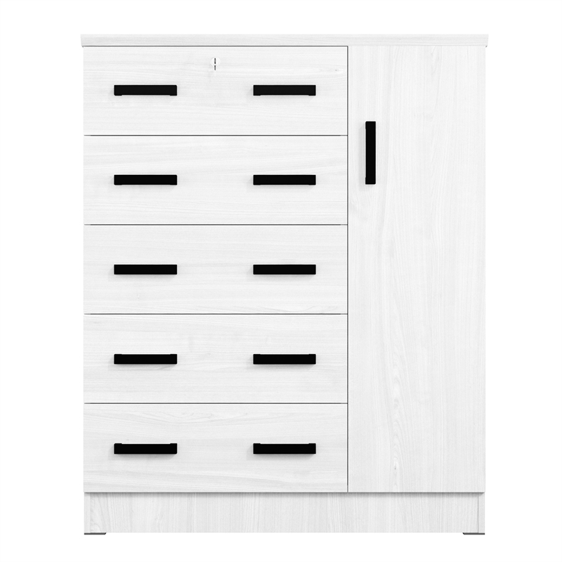 Better Home Products JCF Sofie 5 Drawer Wooden Tall Chest Wardrobe in White