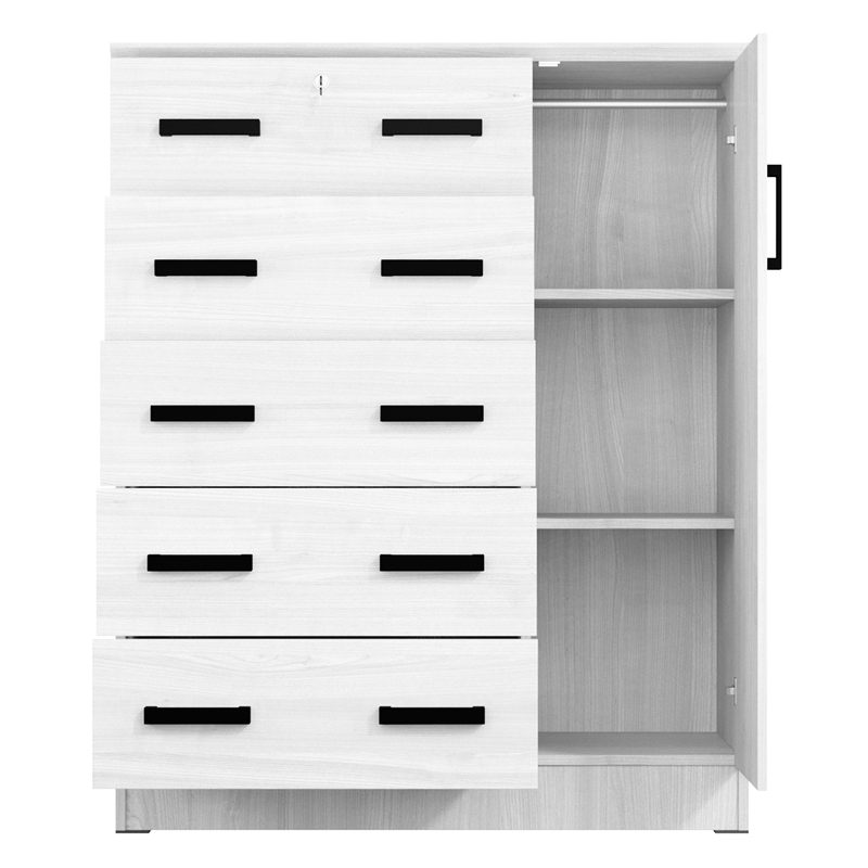 Better Home Products JCF Sofie 5 Drawer Wooden Tall Chest Wardrobe in White