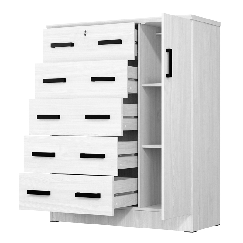 Better Home Products JCF Sofie 5 Drawer Wooden Tall Chest Wardrobe in White
