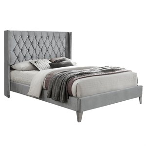 better home products alexa velvet upholstered platform bed in gray