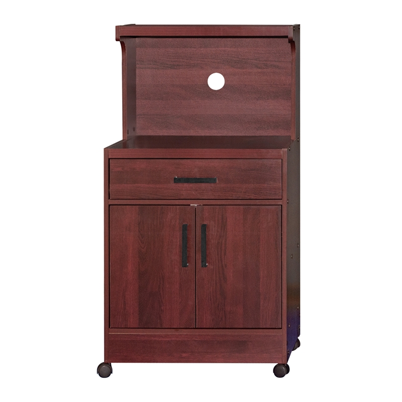 Better Home Products Shelby Kitchen Wooden Microwave Cart in Mahogany
