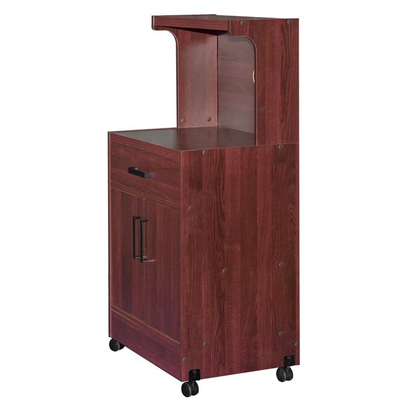 Better Home Products Shelby Kitchen Wooden Microwave Cart in Mahogany