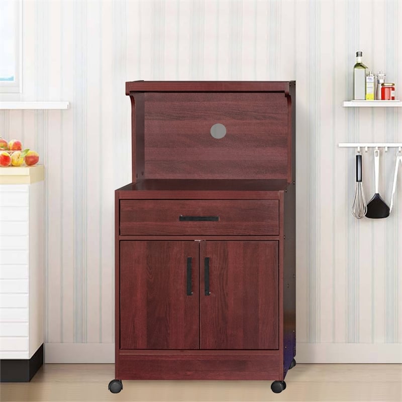 Better Home Products Shelby Kitchen Wooden Microwave Cart in Mahogany