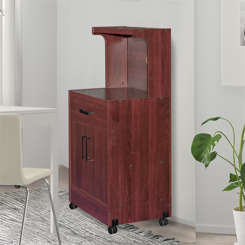 Better Home Products Shelby Kitchen Wooden Microwave Cart in Mahogany