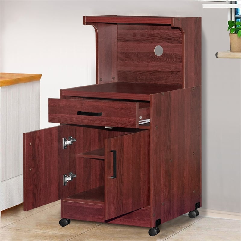 Better Home Products Shelby Kitchen Wooden Microwave Cart in Mahogany
