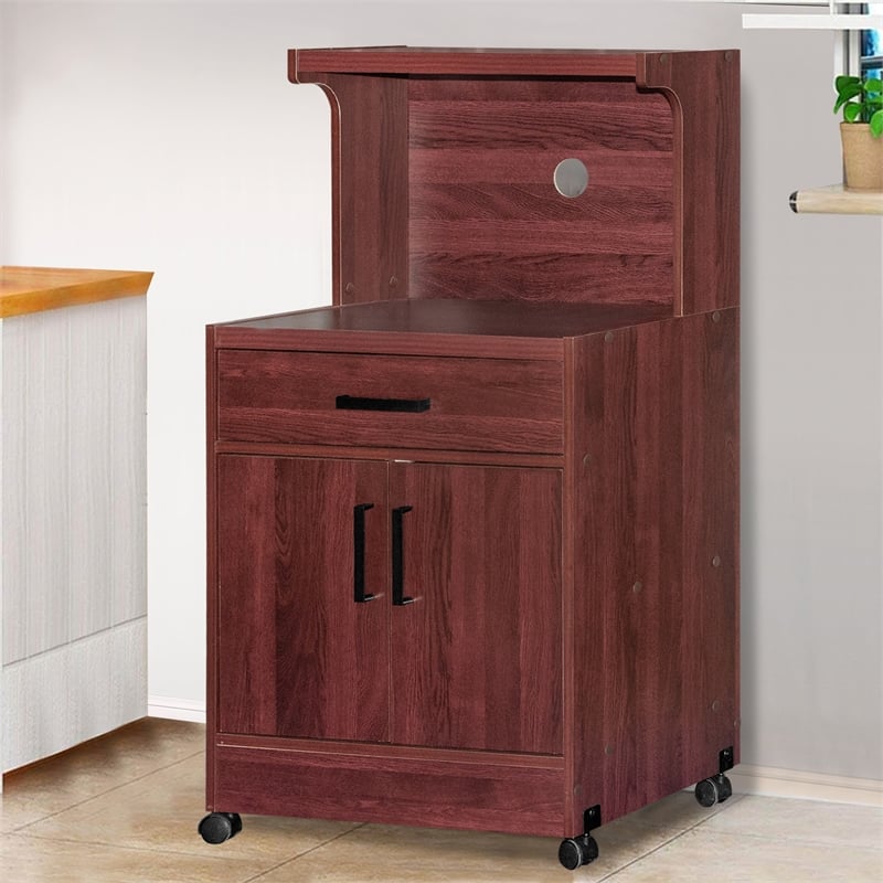 Better Home Products Shelby Kitchen Wooden Microwave Cart in Mahogany
