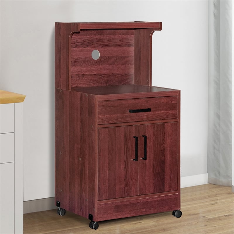 Better Home Products Shelby Kitchen Wooden Microwave Cart in Mahogany
