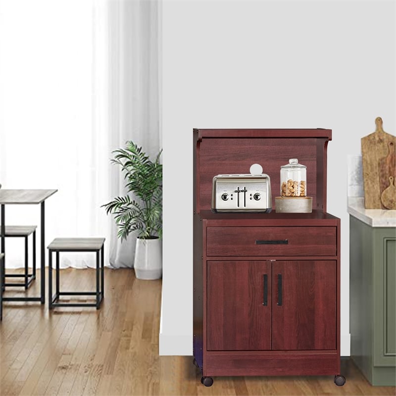 Better Home Products Shelby Kitchen Wooden Microwave Cart in Mahogany