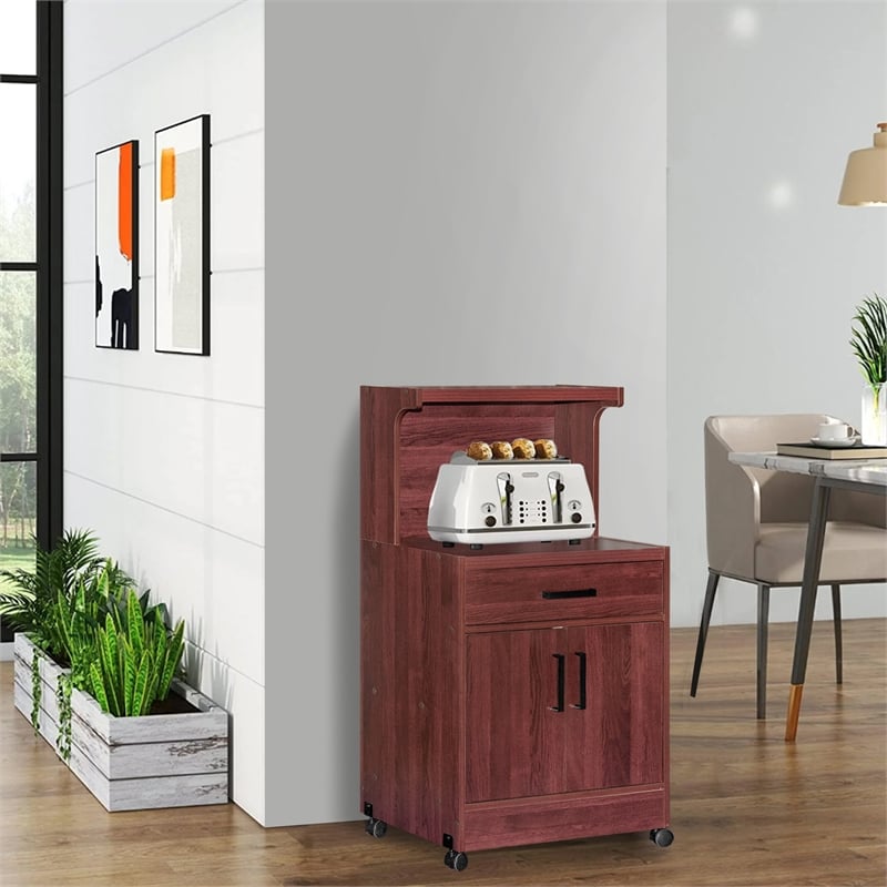 Better Home Products Shelby Kitchen Wooden Microwave Cart in Mahogany
