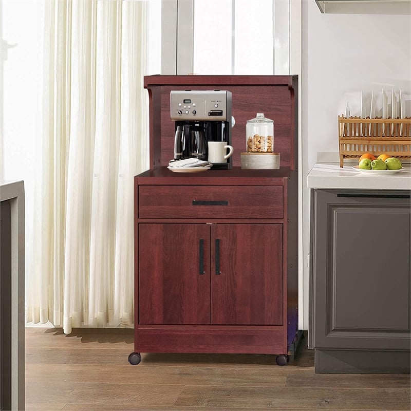 Better Home Products Shelby Kitchen Wooden Microwave Cart in Mahogany
