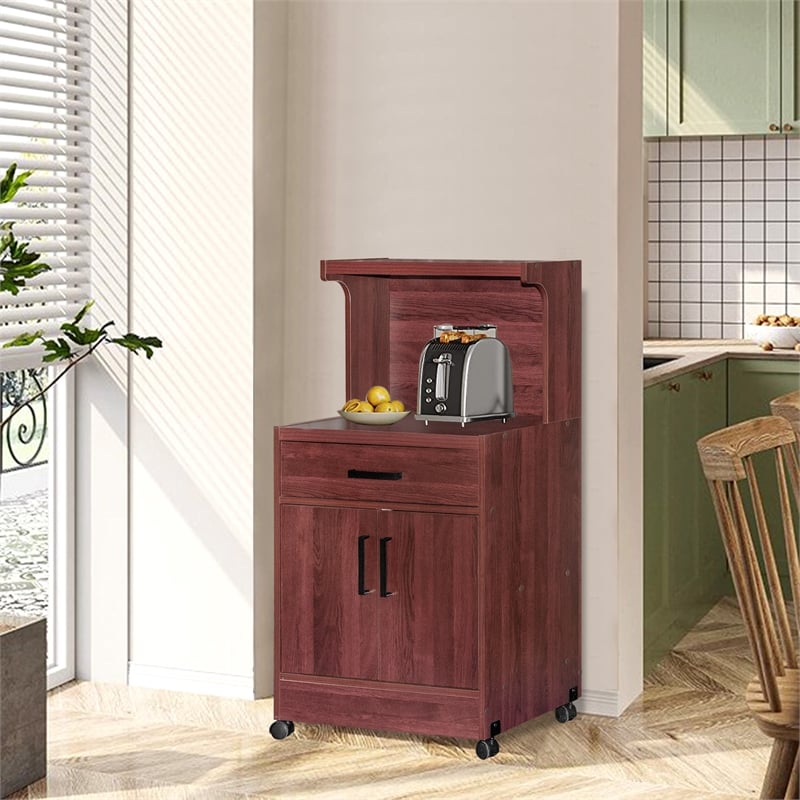 Better Home Products Shelby Kitchen Wooden Microwave Cart in Mahogany