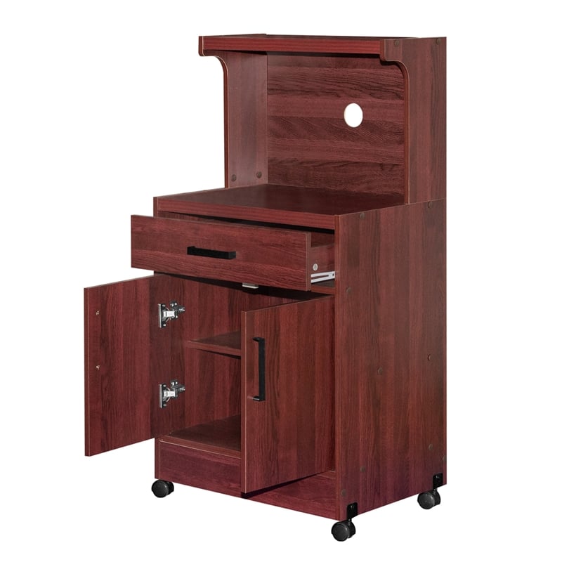 Better Home Products Shelby Kitchen Wooden Microwave Cart in Mahogany