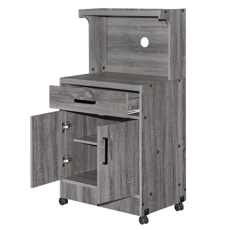 Better Home Products Shelby Kitchen Wooden Microwave Cart in Gray