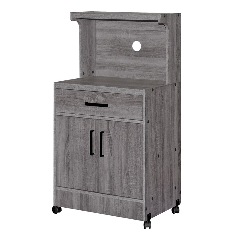 Better Home Products Shelby Kitchen Wooden Microwave Cart in Gray