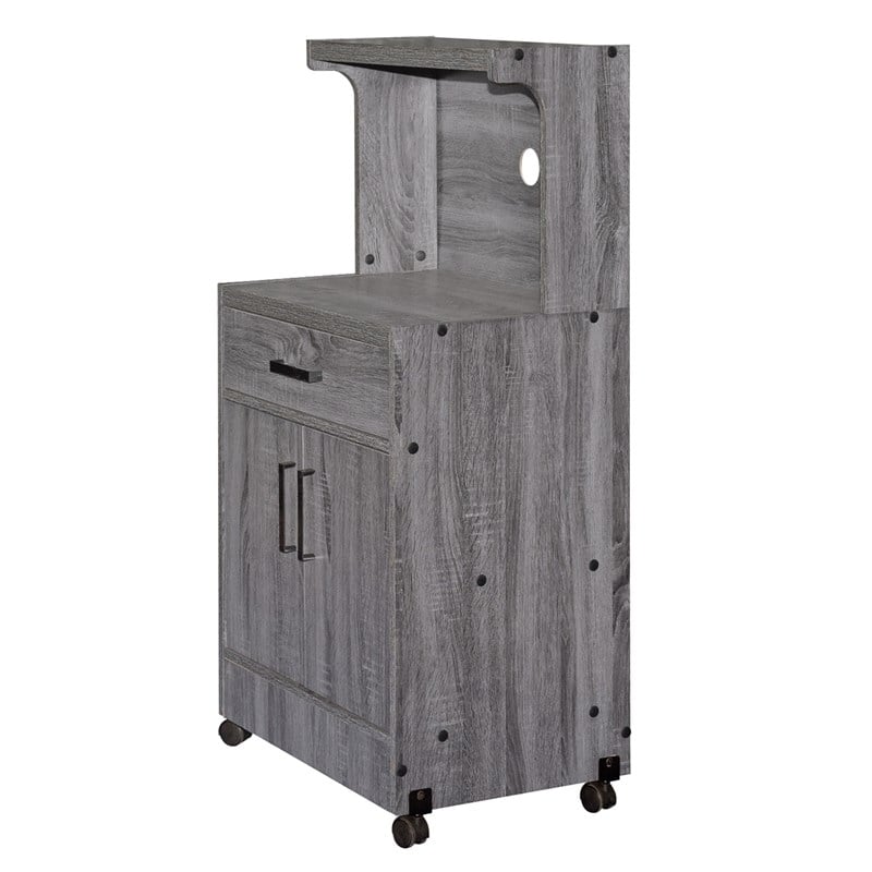 Better Home Products Shelby Kitchen Wooden Microwave Cart in Gray