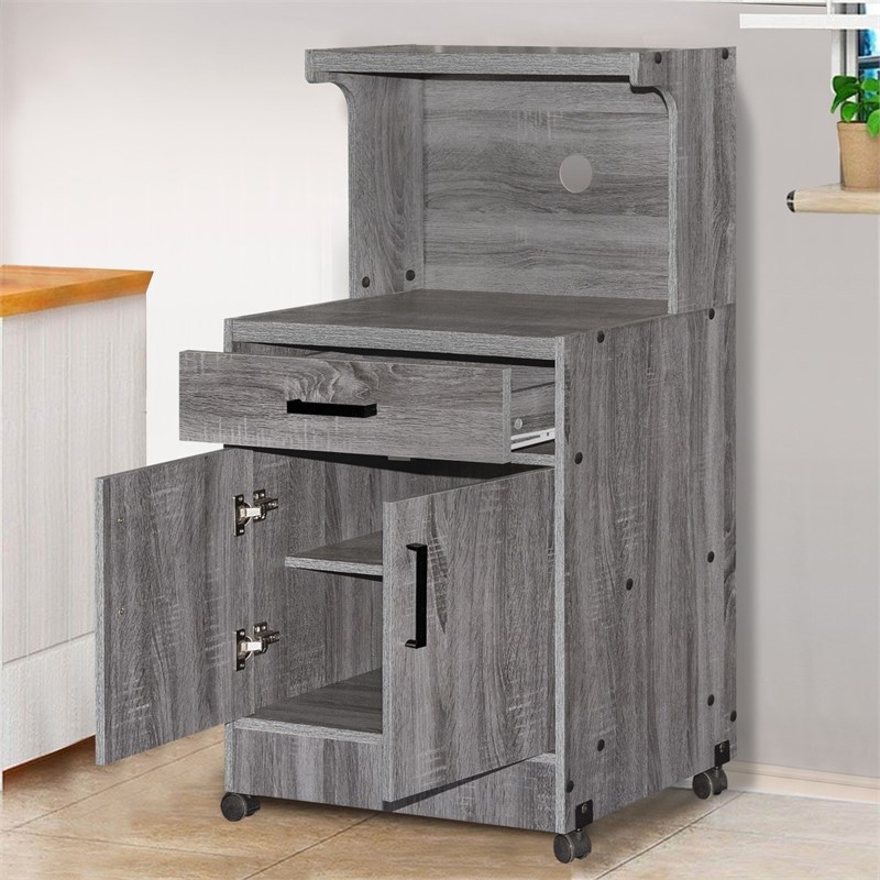 Better Home Products Shelby Kitchen Wooden Microwave Cart in Gray