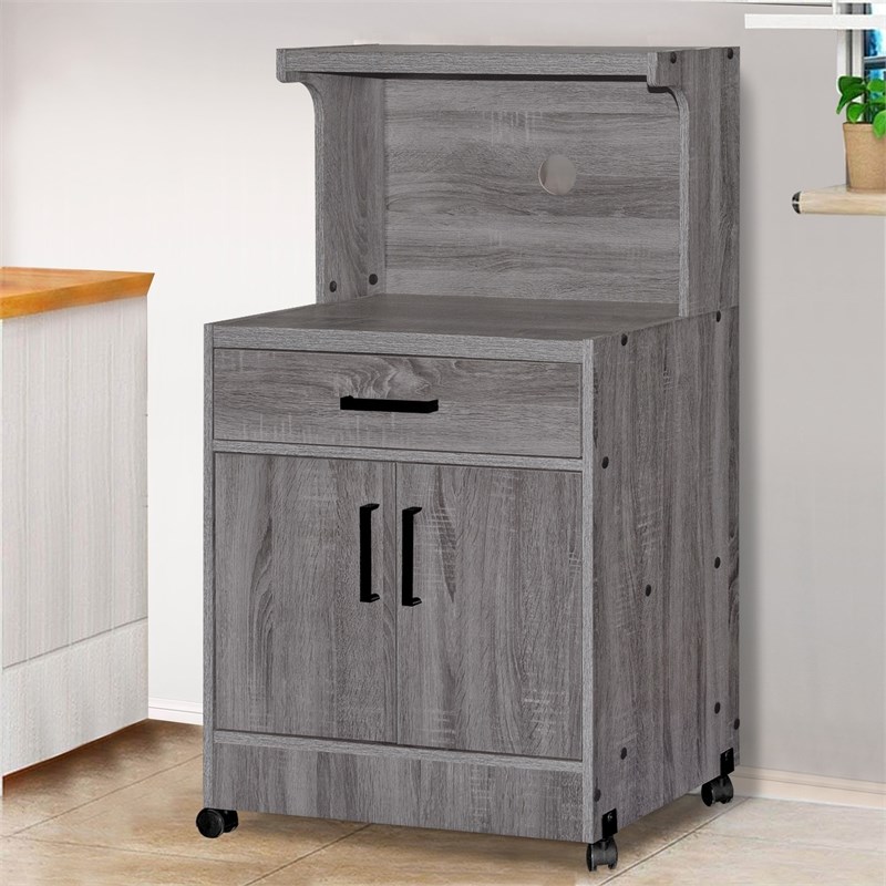 Better Home Products Shelby Kitchen Wooden Microwave Cart in Gray