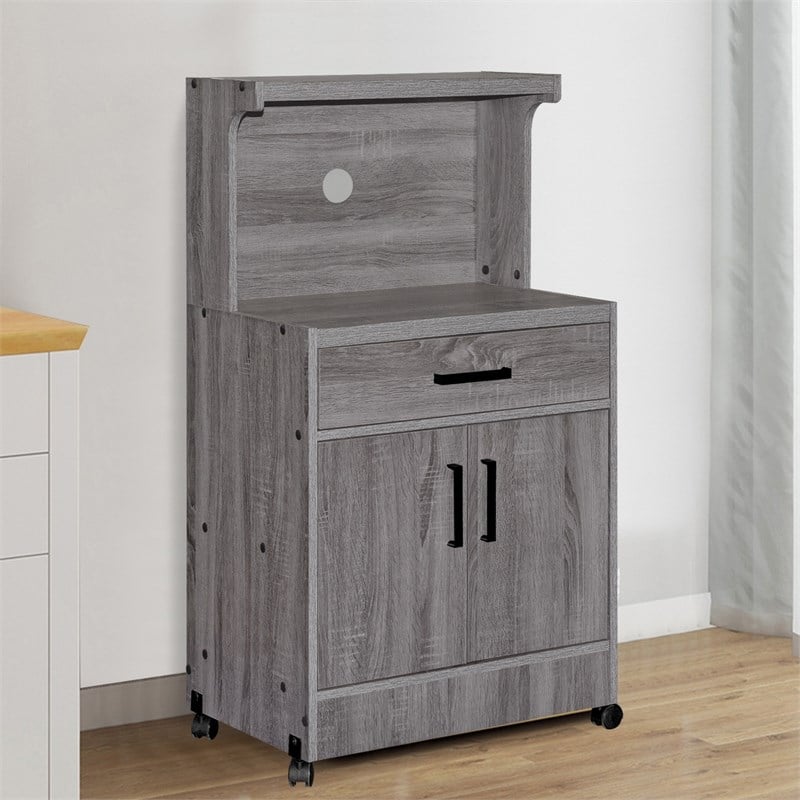 Better Home Products Shelby Kitchen Wooden Microwave Cart in Gray