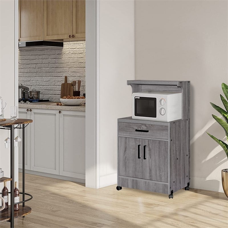 Better Home Products Shelby Kitchen Wooden Microwave Cart in Gray