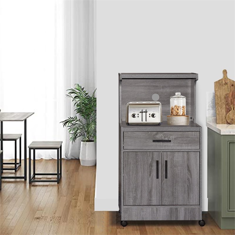 Better Home Products Shelby Kitchen Wooden Microwave Cart in Gray