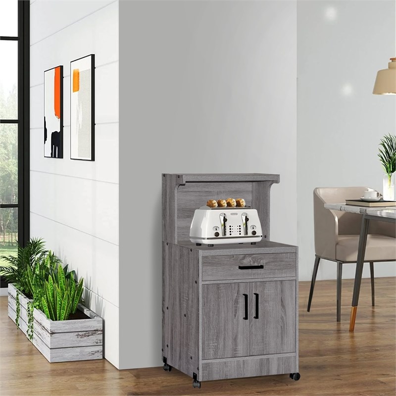 Better Home Products Shelby Kitchen Wooden Microwave Cart in Gray