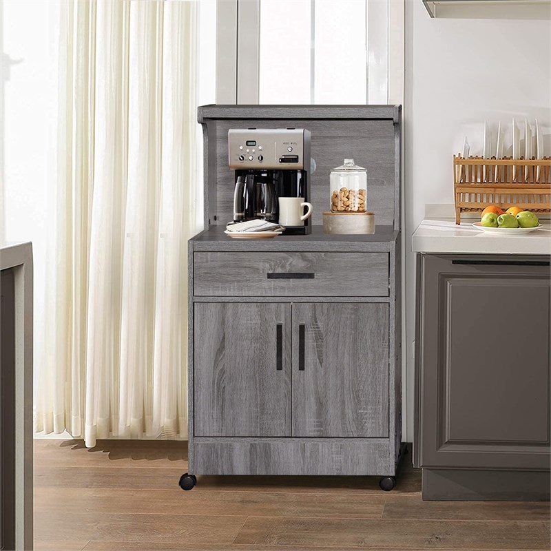 Better Home Products Shelby Kitchen Wooden Microwave Cart in Gray
