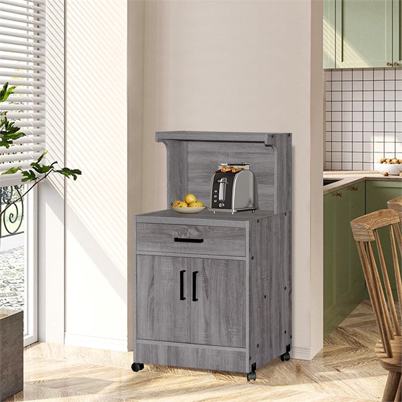 Better Home Products Shelby Kitchen Wooden Microwave Cart in Gray