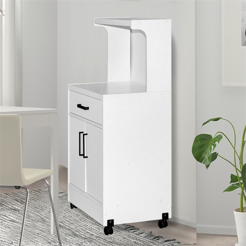 Better Home Products Shelby Kitchen Wooden Microwave Cart in White