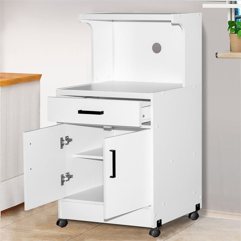 Better Home Products Shelby Kitchen Wooden Microwave Cart in White