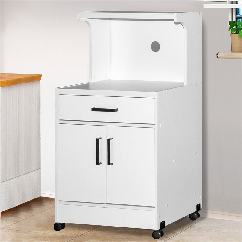 Better Home Products Shelby Kitchen Wooden Microwave Cart in White