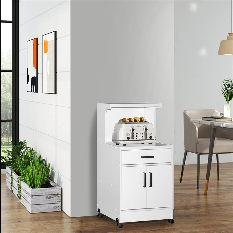 Better Home Products Shelby Kitchen Wooden Microwave Cart in White