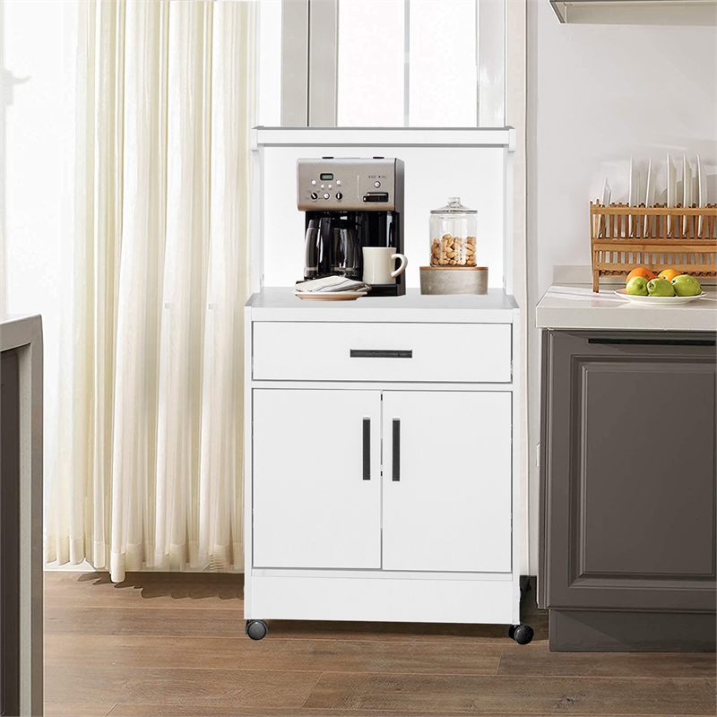 Better Home Products Shelby Kitchen Wooden Microwave Cart in White