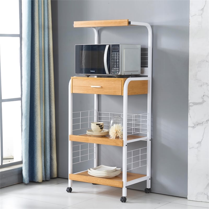 Better Home Products Kristi Metal Frame Microwave Stand with Storage in White