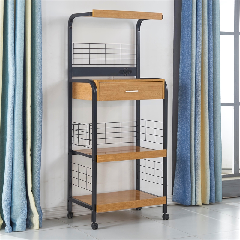 Better Home Products Kristi Metal Frame Microwave Stand with Storage in Black