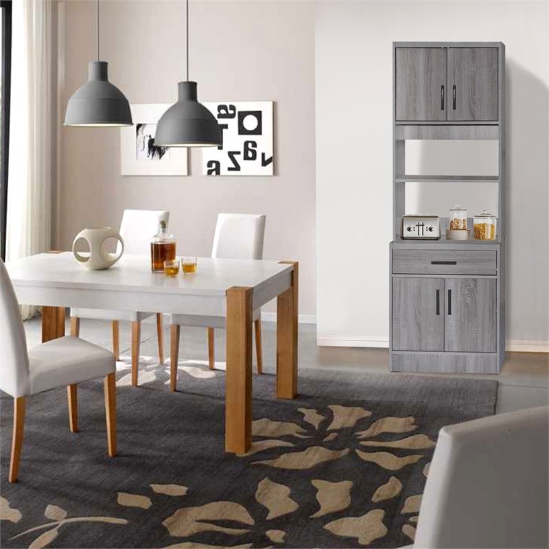 Better Home Products Shelby Tall Wooden Kitchen Pantry in Gray