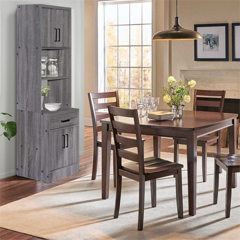 Better Home Products Shelby Tall Wooden Kitchen Pantry in Gray