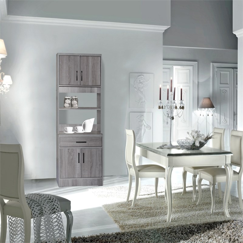 Better Home Products Shelby Tall Wooden Kitchen Pantry in Gray