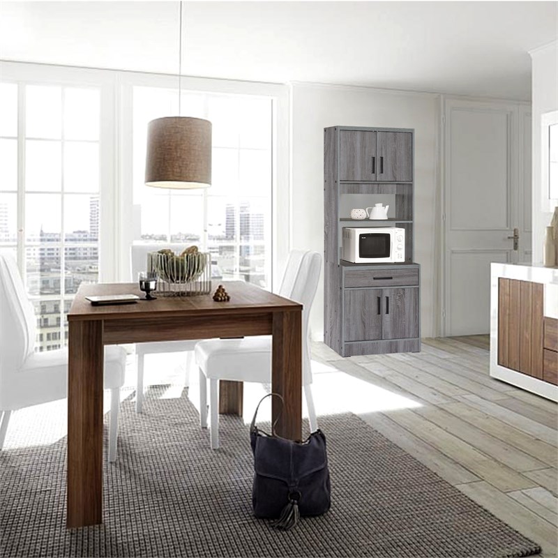 Better Home Products Shelby Tall Wooden Kitchen Pantry in Gray