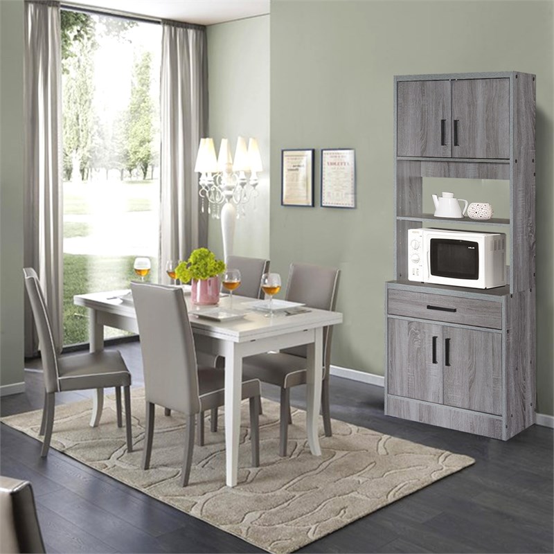 Better Home Products Shelby Tall Wooden Kitchen Pantry in Gray