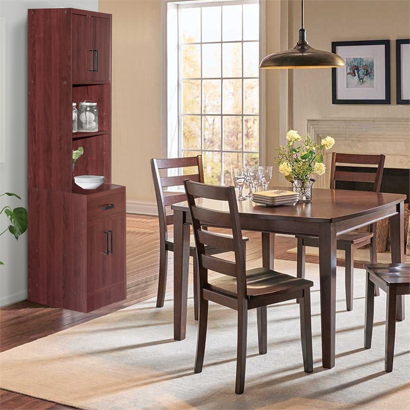 Better Home Products Shelby Tall Wooden Kitchen Pantry in Mahogany