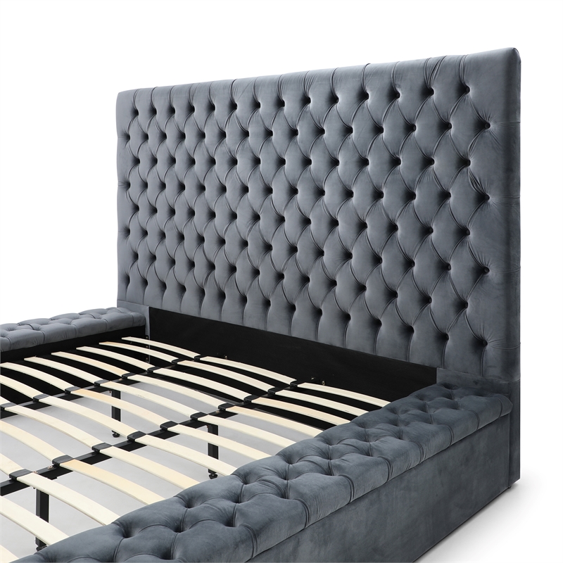 Better Home Products Cosmopolitan Velvet Upholstered Platform Queen Bed in Gray