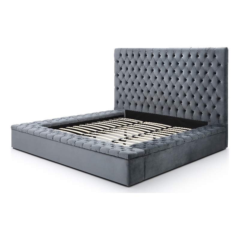 Better Home Products Cosmopolitan Velvet Upholstered Platform Queen Bed in Gray