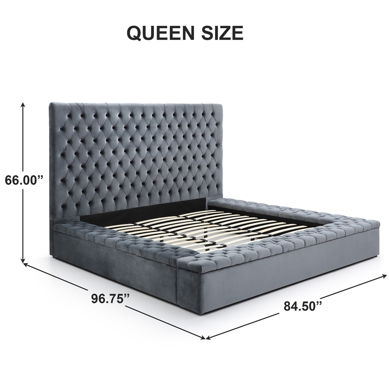 Better Home Products Cosmopolitan Velvet Upholstered Platform Queen Bed in Gray