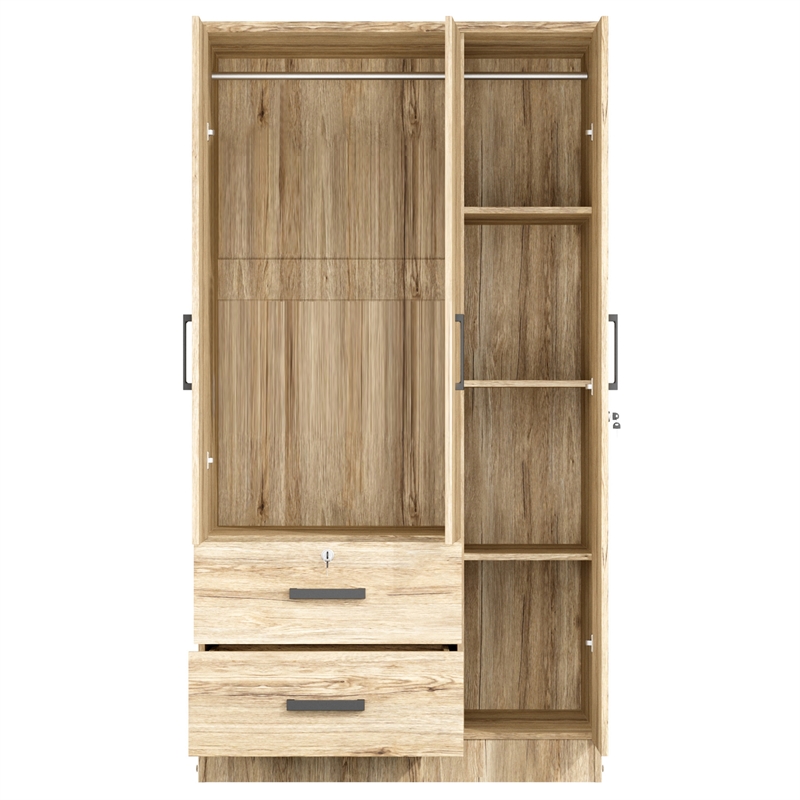 Better Home Products Symphony Wardrobe Armoire Closet with Two Drawers in Maple
