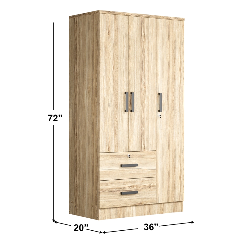 Better Home Products Symphony Wardrobe Armoire Closet with Two Drawers in Maple