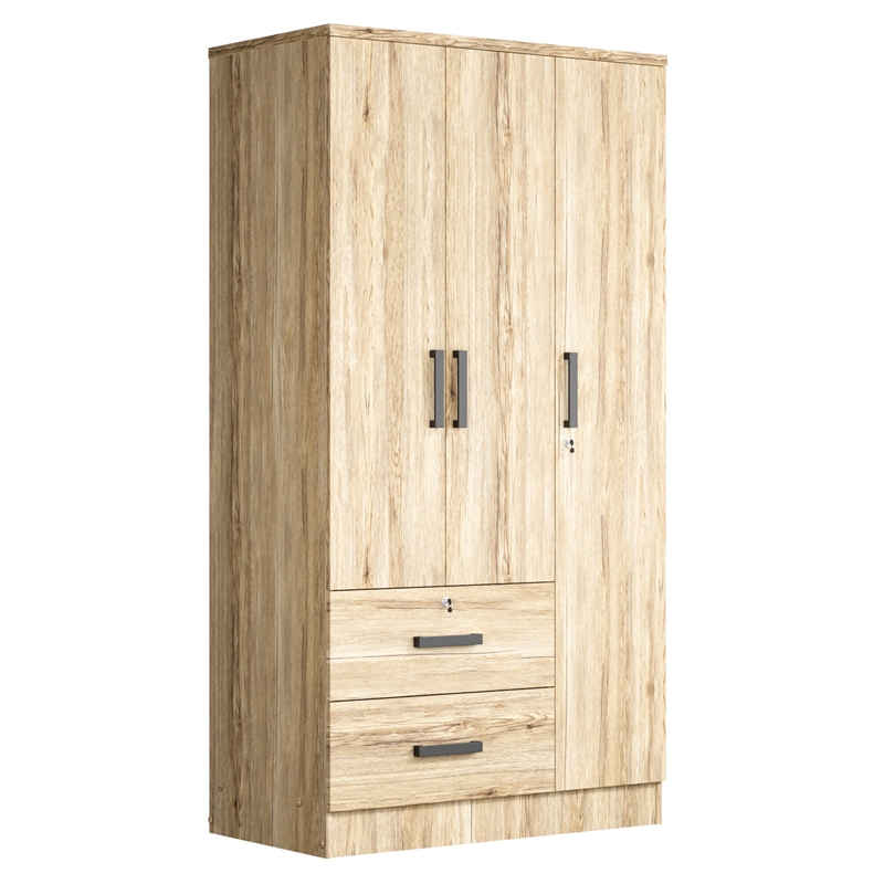 Better Home Products Symphony Wardrobe Armoire Closet with Two Drawers in Maple
