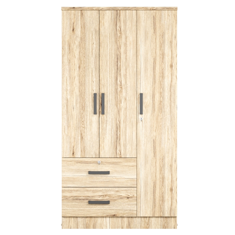 Better Home Products Symphony Wardrobe Armoire Closet with Two Drawers in Maple