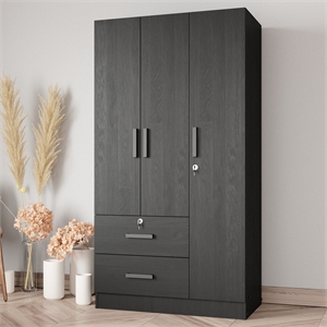 Better Home Products Symphony Wardrobe Armoire Closet with Two Drawers in Black