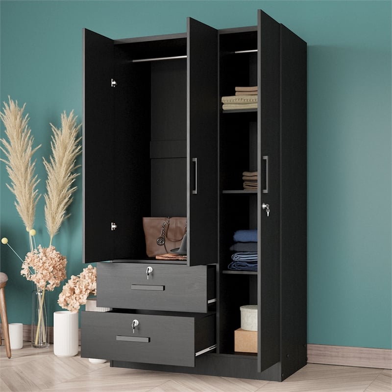 Better Home Products Symphony Wardrobe Armoire Closet with Two Drawers in Black
