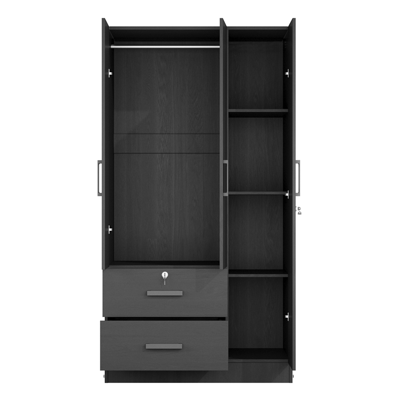Better Home Products Symphony Wardrobe Armoire Closet with Two Drawers in Black
